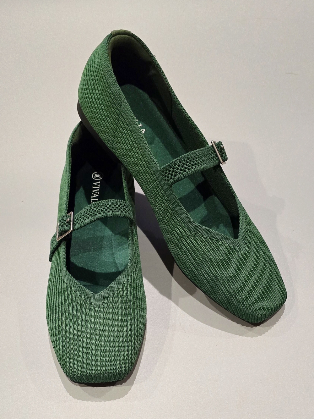 VIVAIA Green Knit Mary Jane Flats — Comfortable Everyday Style